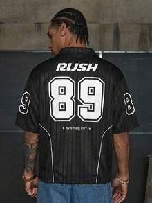 AXEPEAK 男士字母印花短袖休闲时尚街头风Polo衫 - 黑色 - 查看 2