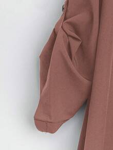 SHEIN Tall CURVE 大码女式法式休闲V领短袖夏季连衣裙 - 紅木色 - 查看 5
