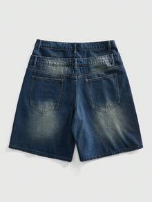 ROMWE MEN Street Life Men's Fashion Street Style Rhinestone Washed Slant Pocket Denim Shorts - Blue - View 2