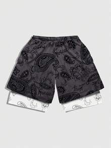 ROMWE MEN Anime Skull Print Drawstring Waist Casual Shorts - Multicolor - View 2