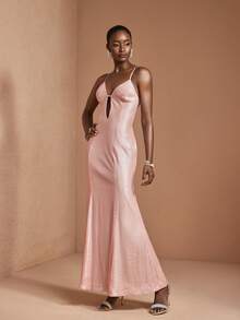 JIAN LASALA Pastel Pink Sequin Spaghetti Strap Mermaid Women Elegant Maxi Dress Spring Summer Wedding Party - Pink - View 5