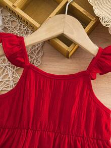 SHEIN 女宝宝可爱红色短袖夏季度假连衣裙 - 紅色 - 查看 4