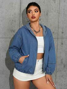 Jeanoix 女士休闲水洗牛仔连帽夹克 - 淺色水洗藍 - 查看 4