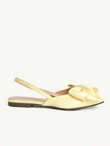CUCCOO CHICEST 女士鞋履 可爱蝴蝶结装饰尖头度假黑色缎面平底鞋 夏季度假鞋 夏季优雅平底鞋 春季鞋 春假复活节圣诞节 - 淡黃色 - 查看 4