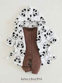 Cozy Pixies Newborn Baby Boy/Girl Cartoon Bear Pattern Fleece Thick Hooded Long Sleeve Tie-Front Robe - Multicolor - View 3