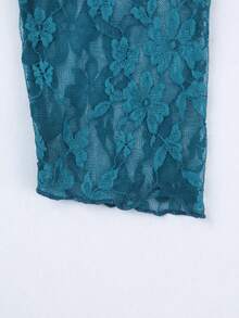 Sweetra 大码女式方领蝴蝶结蕾丝薄纱A字露脐上衣，优雅复古性感度假派对款，鸭蛋蓝 - 水鴨藍 - 查看 6