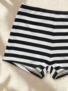 Swim Vcay Women's Vacation Beach Striped Swimsuit Set - Black and White - View 3