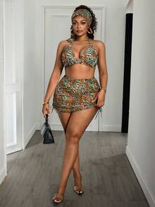 Slaydiva 2026 New Sexy Slimming 4-Piece Leopard Print Plus Size Swimsuit Set - Multicolor - View 3