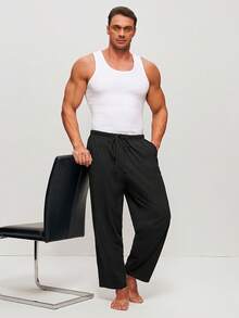 LUVLETTE Plus Size Spring And Summer Men Black Basic Soft 100% Pure Cotton Sleep Bottoms Lounge Pants Lingerie As Outerwear Airy Pajama Pants Fall Pyjama - Black - View 7
