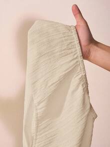 Zivah New Summer New Music Festival, Easter, Mother's Day, Western Style, Nomadic Style, Birthday Party, Graduation Season, Student Wear, Daily Outing, Basic Versatile, Casual, Vacation, Cruise Travel, Beach, Sunbathing, Viral Hit, Elegant, Commute, Business Casual, One-Shoulder, Twist, Asymmetrical Shoulder, Open Back, Cropped Women's Top And Straight Loose Pants, Frill Hem, Pockets, Textured Fabric, White, Women 2 Pieces Set - Apricot - View 8