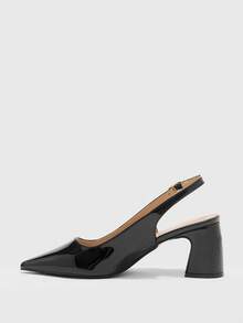 CUCCOO BIZCHIC 1. Patent Leather Pointed Toe Backless Sandals, Chunky Heel Commuter French Elegant Shoes, Glossy Black / 2. Burgundy Pointed Toe Shoes, Retro Chunky Heel Backstrap High Heels - Black - View 10