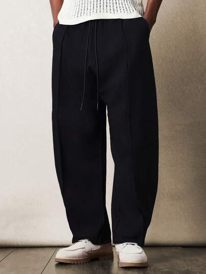 SUMWON Relaxed Fit Tapered Linen Feel Look Pull On Drawstring Waist Casual Pants For Everyday Comfort