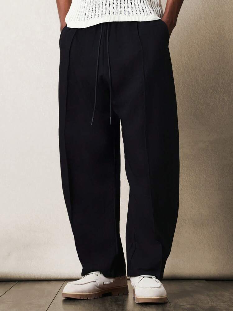 SUMWON Relaxed Fit Tapered Linen Feel Look Pull On Drawstring Waist Casual Pants For Everyday Comfort