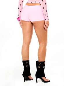 SUMWON WOMEN Shorts mini de talle alto con estampado de lunares, ropa informal de fin de semana de verano - Rosa - Ver 2