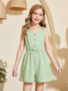 Emery Rose Kids Emery Rose Kids Bộ áo liền quần kiểu vest xoắn cho bé gái tuổi teen, có cúc cài phía trước, được trang trí bằng chất liệu dệt họa tiết, thích hợp cho các chuyến đi chơi mùa xuân, phong cách đồng quê, tiệc trà chiều trong vườn, dạo phố, đi học, và cả mẹ lẫn bé. - Màu xanh chanh - Xem 10