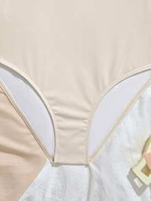 SHEIN Maiô Infantil Feminino com Babado de Concha Ondulada e Saia de Tule, Estilo Elegante e Casual, Adequado para Natação, Férias de Verão, Praia, Piscina, Festa de Férias, Roupa de Praia de Verão, Maiô Feminino, Vestido de Praia Feminino, Vestido de Verão Feminino, Vestido Saída de Praia Feminino, Maiô Canelado - Damasco - Visão 3