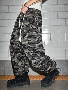ROMWE MEN Men's Camouflage Print Drawstring Waist Casual Pants - Multicolor - View 5