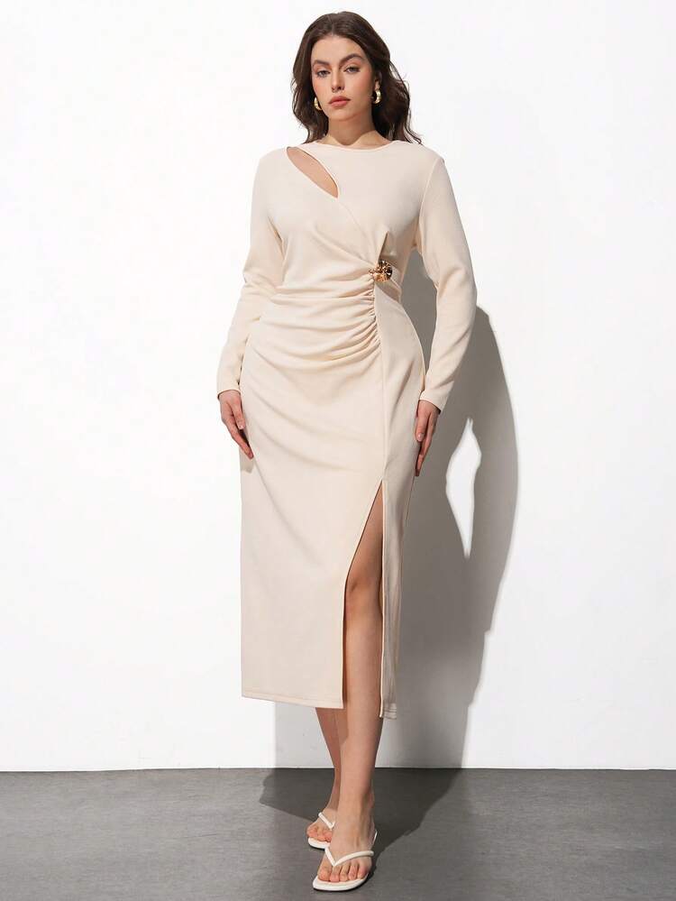 SHEIN Maija Vestido ajustado con abertura sexy para mujer de talla grande, adecuado para el transporte urbano, negocios, casual, verano, vestido elegante