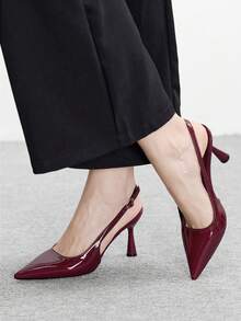 CUCCOO BIZCHIC 女士尖头细跟高跟鞋 酒红色 时尚百搭 日常通勤 工作 购物 女士高跟鞋 露跟鞋 女士鞋 - 酒紅色 - 查看 5