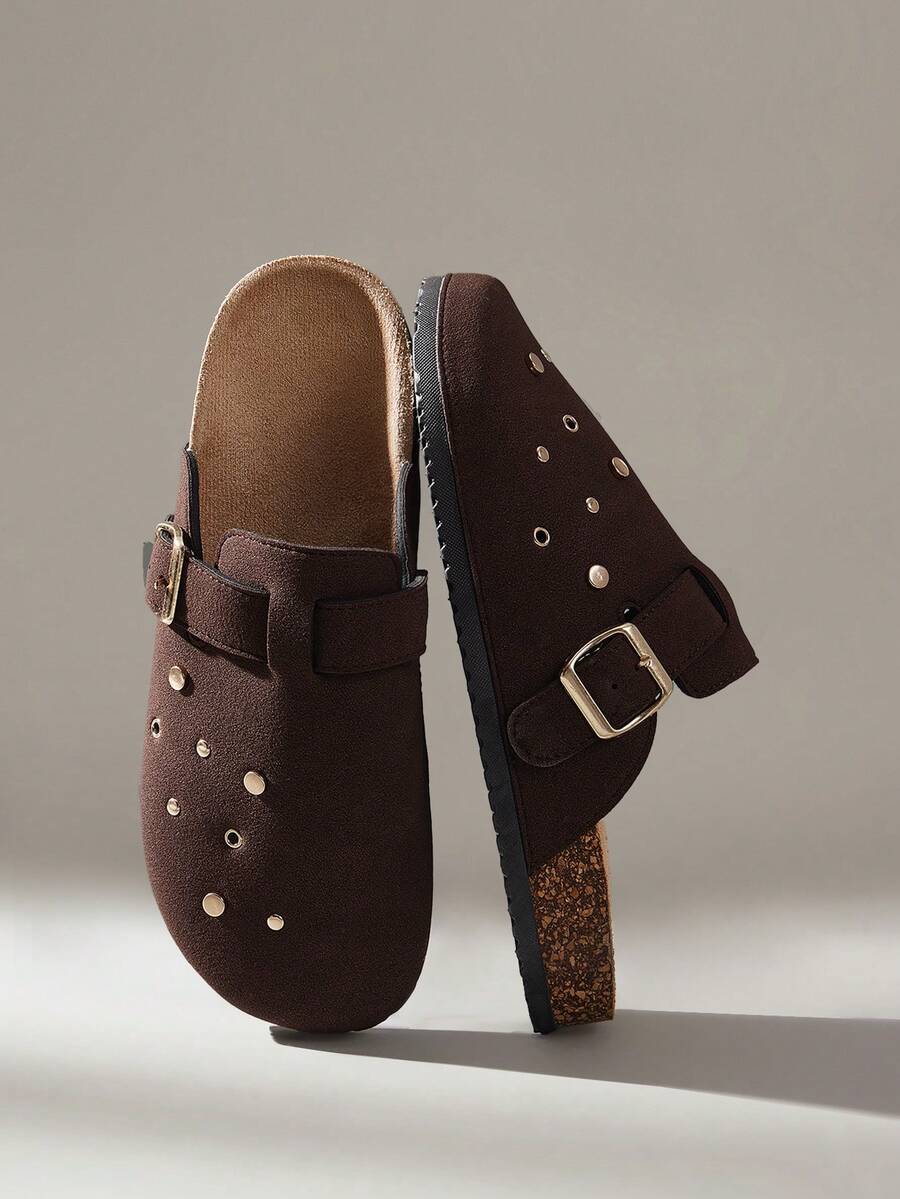 Solecia Thick-Soled Slip-On Outer Wear Casual Shoes Commuting Flip Fur Round-Toed Shoes Women's Foot Closed Toe Slippers - Brown - View 1