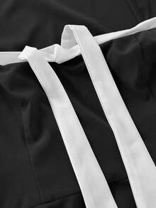 Viva Relle Áo sơ mi ngắn tay thanh lịch dành cho nữ cỡ lớn với nơ - Đen và trắng - Xem 7