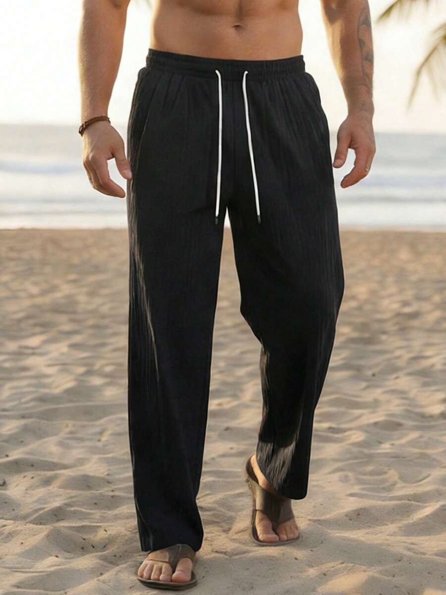 Manfinity RSRT 男士纯色休闲裤 - 黑色 - 查看 1