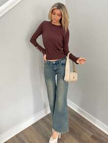 Sydney Algeri 百搭圆领休闲百搭长袖针织汗衫 - 咖啡棕 - 查看 5