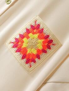 CosyJoli 大码女式休闲日常刺绣纽扣短袖衬衫 - 米色 - 查看 5