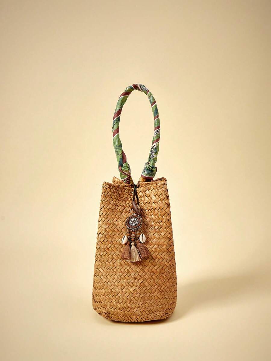 Travachic 1pc Bohemian Style, Fashionable Tassel Woven Bag, Casual Vacation Beach Tote, Outdoor Picnic Party Handbag, Suitable For Women Office, Commute, Date, Shopping, Leisure, Vacation, Beach, Music Festival, Party, Wedding, School (Natural Straw Color May Have Slight Variations) , Bohemian Outfit For Women