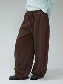 COUREZ 低腰宽松灯笼裤/Y2K冬季女装阔腿裤女士运动裤女士夏季服装 - 咖啡棕 - 查看 5