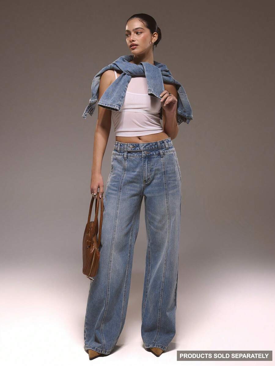 MUSERA Double Fasten Baggy Distressed Jeans Only Winter Cute Streetwear Going Out Casual Western Born Faded - Medium Wash - View 1