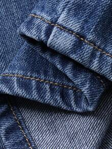 DAZY Women's Casual Denim Suit - Loose Fit Collared Shirt And Relaxed Pants - Blue - View 3