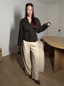 Abrilcols Casual Solid Color Drop Shoulder Loose Cardigan, Autumn/Winter - Chocolate Brown - View 5