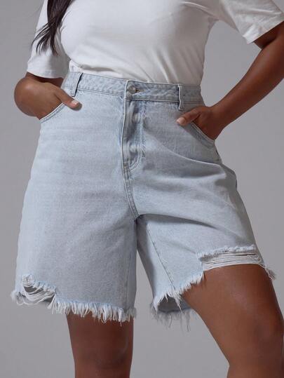 MUSERA Mittelhohe, ausgewaschene, lange Denim Shorts im Frühling/Sommer, elegant, Ostern, süß, Urlaub, Lässig, Alltag, Kernjeanskollektion