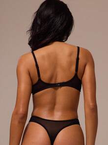 MUSERA ESSENTIALS Sheer Mesh Underwired Plunge Clasp Back Bra Coord Top Only Sexy Lounge Cute Night Lingerie Essential - Black - View 4