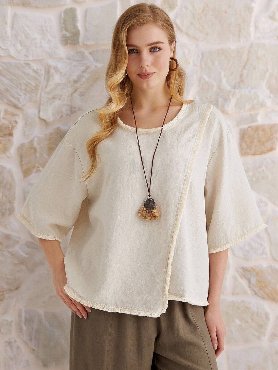 Parysyn Áo kiểu nữ cỡ lớn dáng rộng, màu trơn, thoải mái, cổ tròn, vai rớt, tay cánh dơi, áo tunic nữ mùa hè, áo kiểu kín đáo mùa hè, size S nữ, size S nữ, size S nữ, áo mùa hè nữ, áo mùa hè nữ, áo mùa hè nữ