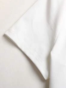 SHEIN 少女时尚针织蝴蝶结印花休闲修身短袖T恤和宽松条纹裤套装，春夏款 - 彩色 - 查看 6