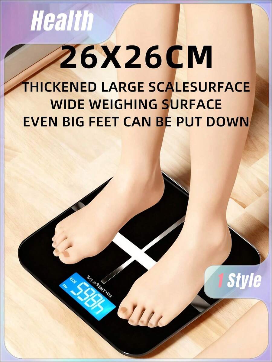 1PC Digital Body Weight Scale With Glass Panel, Black Weight Scale, Accurate Household Weighing Tool For Home, Adult Health Weighing Device, Compact - Black - View 1