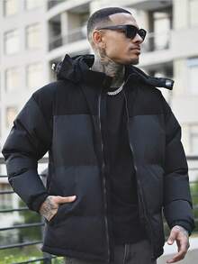 Devon Thys Men's Long Sleeve New Windproof Thickened Warm Casual Hooded Padded Coat - Black - View 6