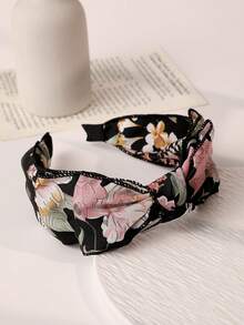 Enchnt Bow Decor Floral Print Headband For Daily Casual Outing Wear Boho Valentine's Day Valentines,Hairband,Hair Hoop Headbands Hair Accessories - Multicolor - View 10