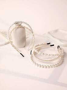 Enchnt 5件套女士仿珍珠侧夹发夹头饰、发箍、发圈、发带、发箍头饰 - 白色 - 查看 4
