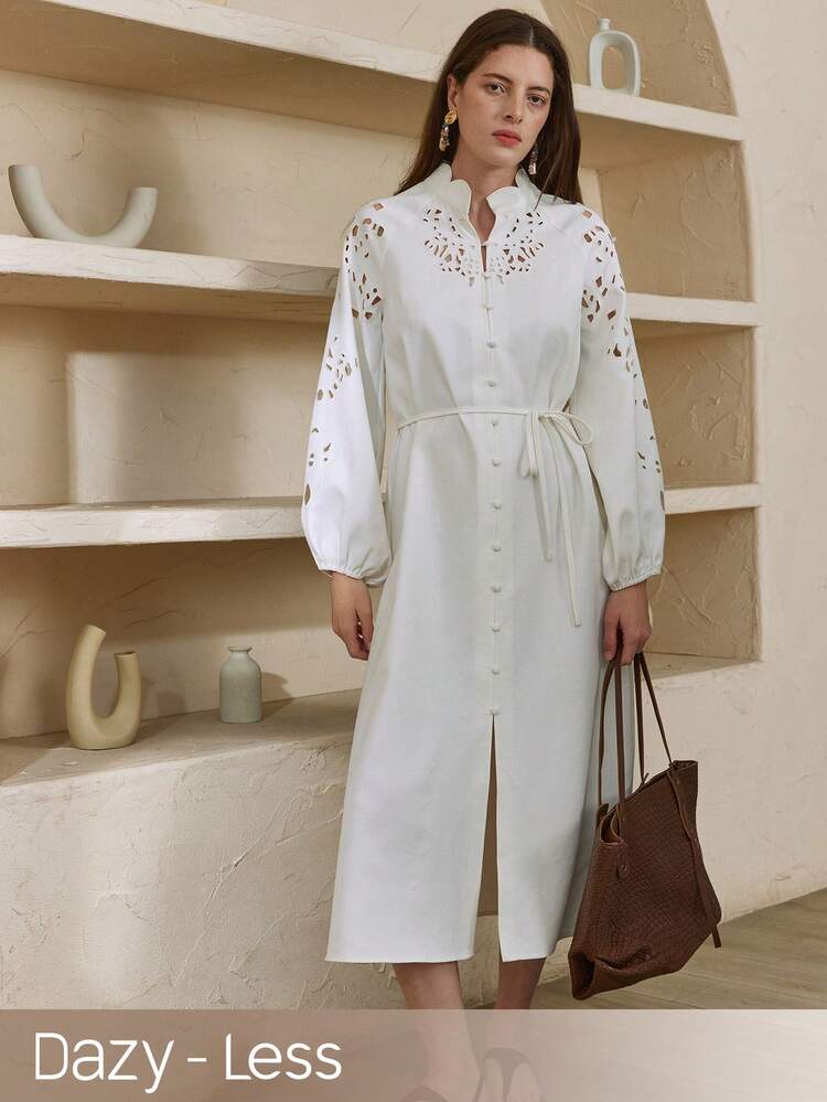 Spring & Summer Hollow Design Formal Dress, Elegant For Valentine's Day, Wedding, Party, Banquet, Slim Fit Long Dress For Women Business Casual Woman