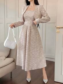 DAZY Women's Cardigan Jacket And Dress 2 Pieces Set, Fashionable And Stylish For Dates And Parties - Pink - View 7