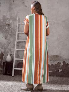 EMERY ROSE 大码夏季度假条纹V领蝙蝠袖侧开衩连衣裙，夏季沙滩度假装，波西米亚风女装，度假连衣裙，条纹夏季连衣裙，夏季休闲连衣裙，长款夏季连衣裙，女士夏季连衣裙，女士野餐连衣裙，女士沙滩装，女士休闲连衣裙，女士夏季沙滩装，女士休闲度假装，女士乡村音乐会服装，荷叶边 - 彩色 - 查看 6