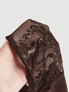 Aloruh Women's Lace Crew Neck Long Sleeve Fitted Cropped Fashionable T-Shirt - Brown - View 8