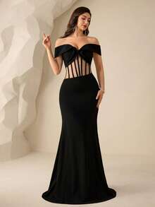 Women's Off Shoulder Black Formal Evening Gown (Heavily Embellished) Off Shoulder Formal Dress Black Long Formal Dress Sexy Elegant Dress Black Dress Classy Elegant Black Evening Gowns Formal Gala Dress Elegant Sexy Dinner Dress Black Off Shoulder Dress Formal Off Shoulder Dress Sexy Formal Dress Elegant Off Shoulder Dress - Black - View 4