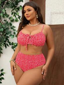 Swim Mod Plus Size Women Cute Ditsy Floral Ruffled Bandeau Adjustable Strap 2-Piece Swimwear Set, Casual Beach Holiday - Multicolor - View 6