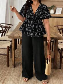 Ceyna Damen-Bluse in großen Größen, schwarz-weiß, französischer Lässigstil, Jacquard, Kurzarm, Sommer, Boho, elegant, Urlaubs-Look, modernes Oberteil - Schwarz - Übersicht 5