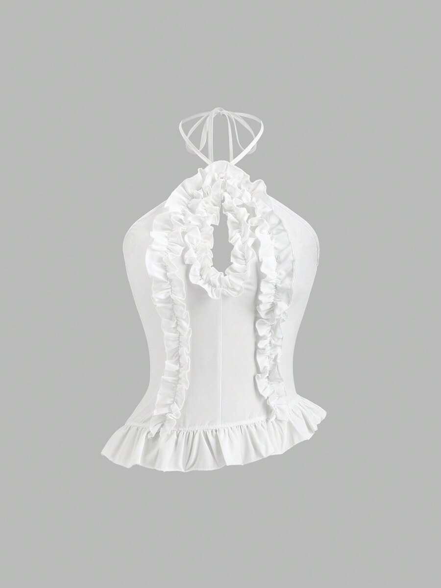 Sweetra 女士镂空吊带背心 - 白色 - 查看 1