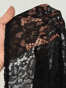 Viva Relle Elegante Spitzen-Patchwork Bluse mit langen Ärmeln für Damen in Große Größen, Lässig & Slim Fit - Schwarz - Übersicht 7